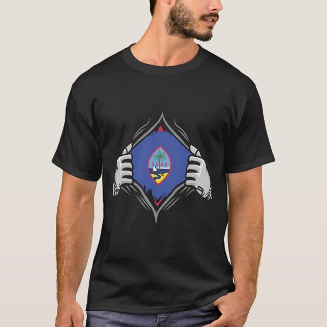 Two Hands Ripping Revealing Flag of Guam  T-Shirt (Front)
