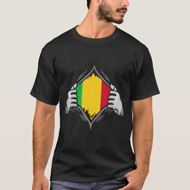 Two Hands Ripping Revealing Flag of Mali  T-Shirt (Front)