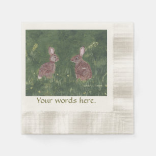 Two happy bunny rabbits in the grass napkins