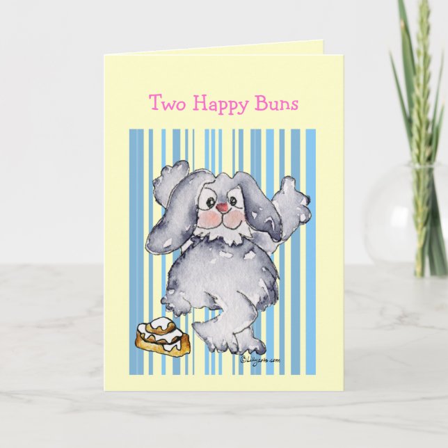 Two Happy Buns Cute Funny Greeting Cards (Front)