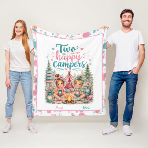 Two Happy Campers Twin Girls' Birthday Party Fleece Blanket
