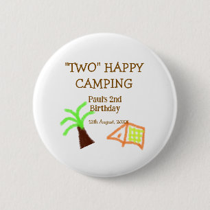 Two happy camping 2nd birthday tree camp kids button