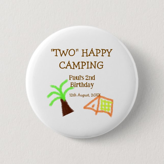 Two happy camping 2nd birthday tree camp kids button (Front)
