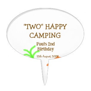 Two happy camping 2nd birthday tree camp kids cake topper