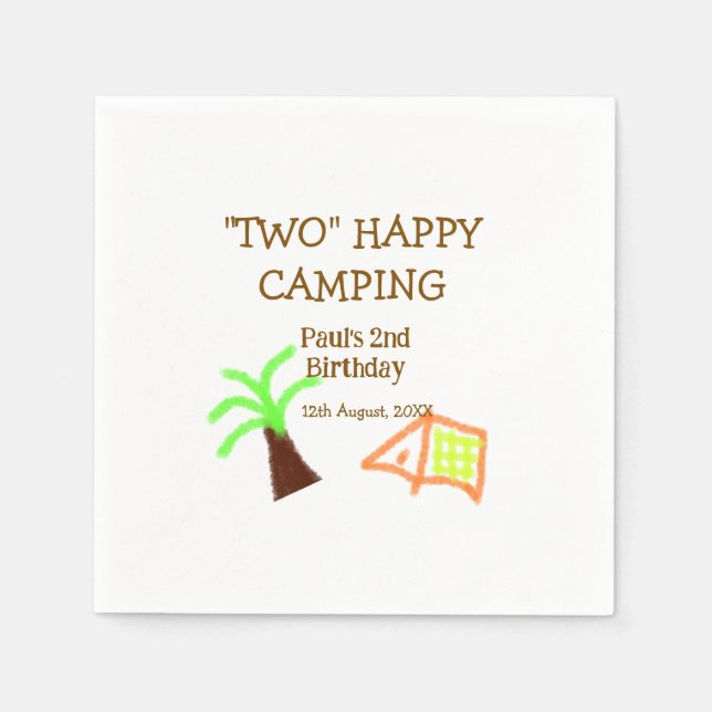 Two happy camping 2nd birthday tree camp kids napkins (Front)