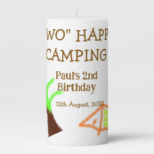 Two happy camping 2nd birthday tree camp kids pillar candle