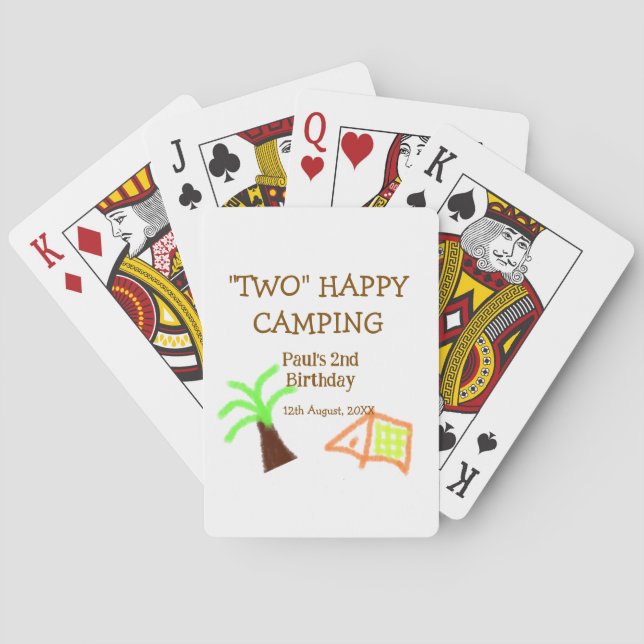 Two happy camping 2nd birthday tree camp kids poker cards (Back)
