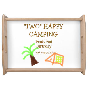 Two happy camping 2nd birthday tree camp kids serving tray