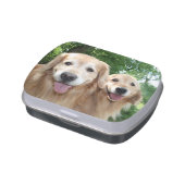 Two Happy Golden Retrievers Outside Jelly Belly Tin (Side)