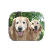 Two Happy Golden Retrievers Outside Jelly Belly Tin (Top)