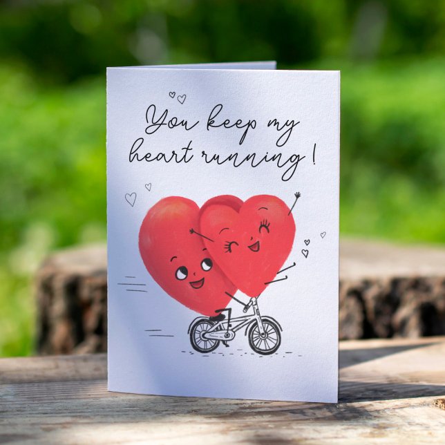 Two Happy Hearts Bicycle Cute Valentines Day Card (Creator Uploaded)