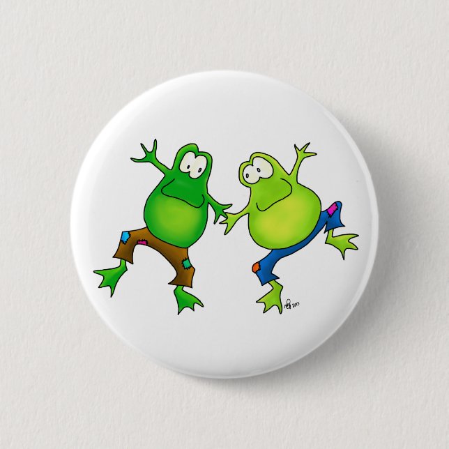 Two Happy Jumping Frog Buddies Pinback Button (Front)