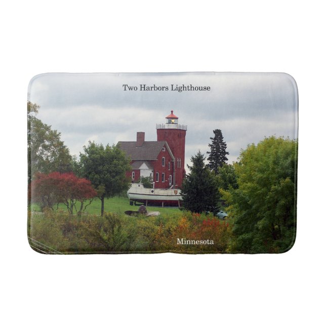 Two Harbor Lighthouse & Boat bathmat (Front)