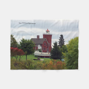 Two Harbor Lighthouse & Boat fleece blanket