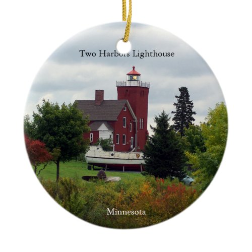 Two Harbor Lighthouse &amp; Boat ornament