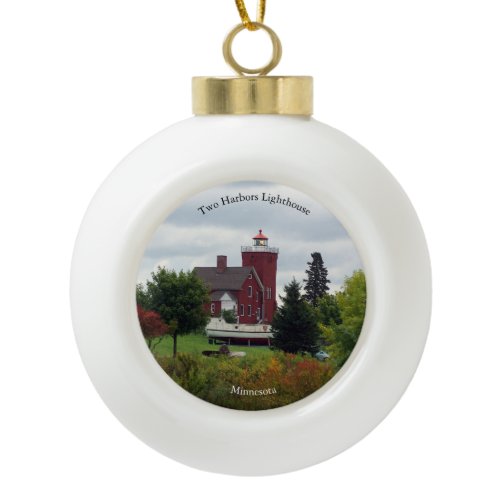 Two Harbor Lighthouse &amp; Boat ornament