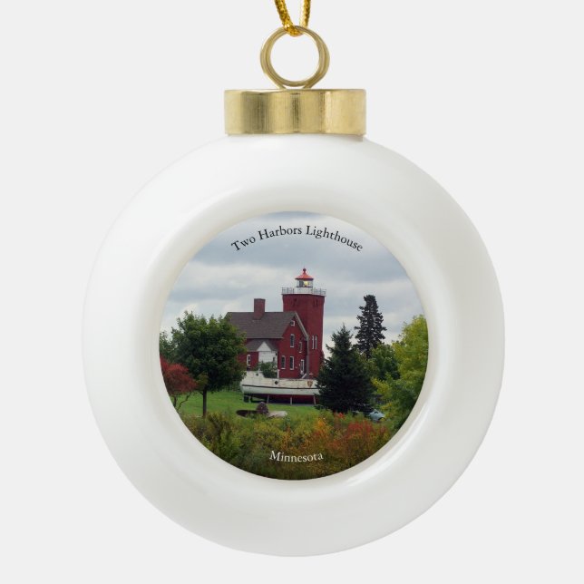 Two Harbor Lighthouse & Boat ornament (Front)
