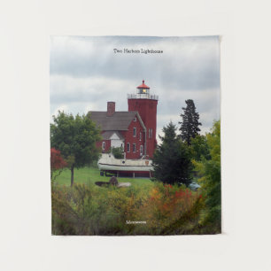 Two Harbor Lighthouse & Boat tapestry