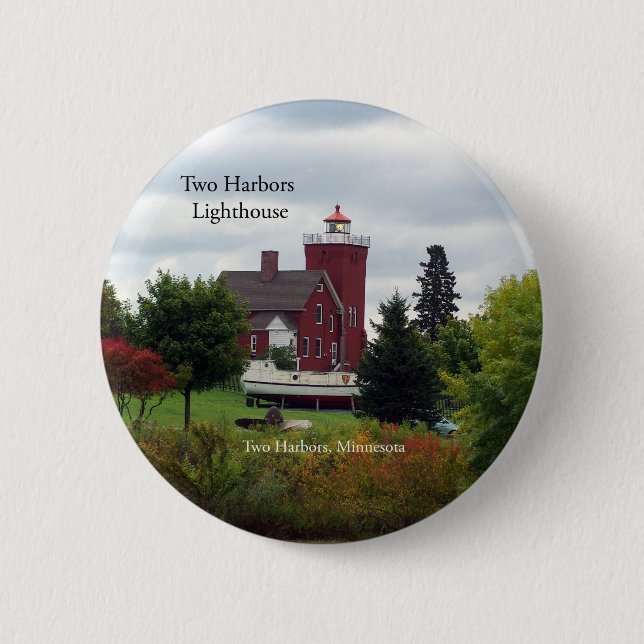 Two Harbors Lighthouse & boat button (Front)