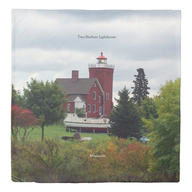 Two Harbors Lighthouse & Boat duvet Cover (Front)