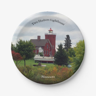 Two Harbors Lighthouse & Boat paper plate