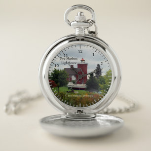 Two Harbors Lighthouse & Boat pocket watch