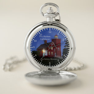 Two Harbors Lighthouse dusk pocket watch