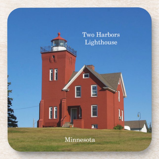 Two Harbors Lighthouse set of 6 plastic coasters (Front)