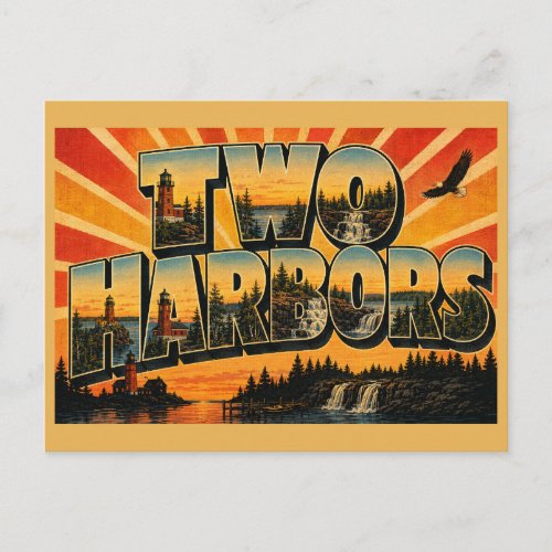 Two Harbors Minnesota Lighthouse Waterfall Art Postcard