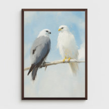 Two Hawks Perched on a Branch Against a Clear Sky