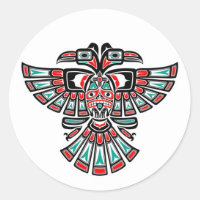 Two Headed Haida Spirit Bird on White Classic Round Sticker