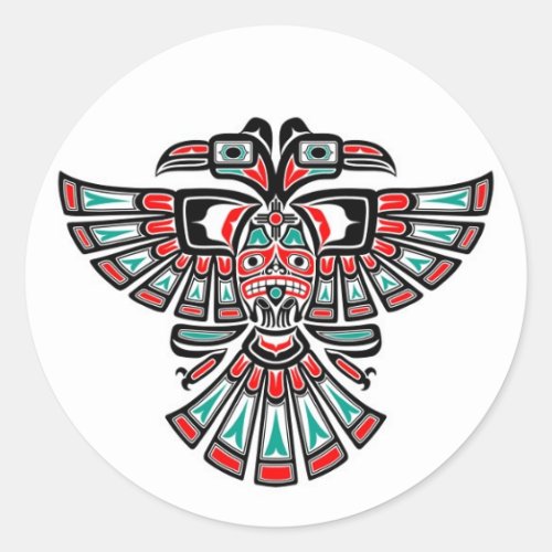 Two Headed Haida Spirit Bird on White Classic Round Sticker