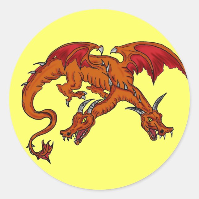 Two headed orange dragon sticker (Front)