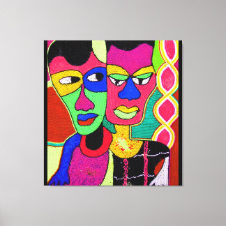 Two Heads Acrylic Oil On Canvas By Moji Okubule Print