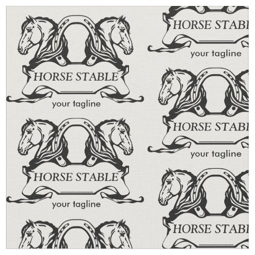 two heads of horses and horseshoe. Template Fabric