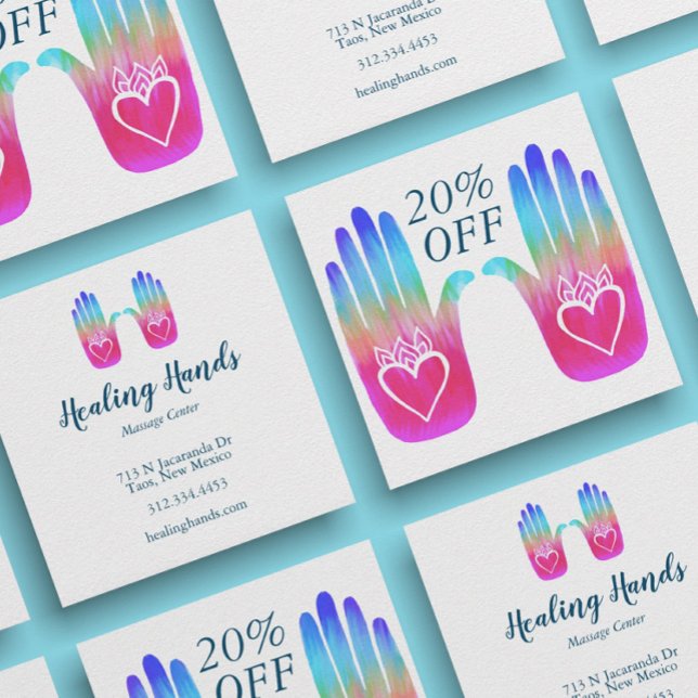 Two Healing Hands Heart Hamsa Colorful Customized  Discount Card (Creator Uploaded)