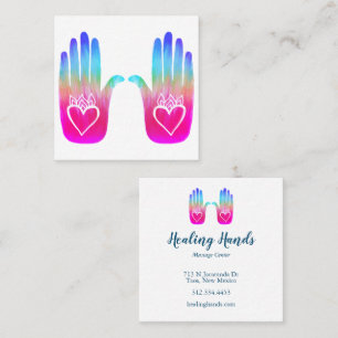 Two Healing Hands Heart Hamsa Colorful Customized Square Business Card