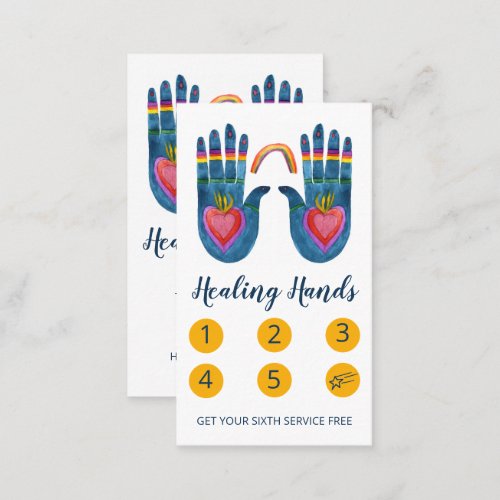 Two Healing Hands Rainbow Watercolor 5 Loyalty Card