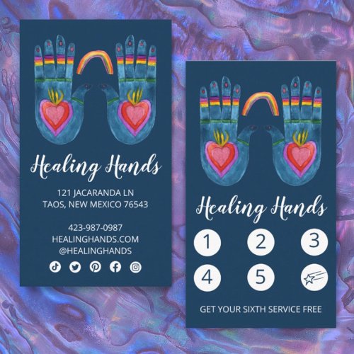 Two Healing Hands Rainbow Watercolor Social Icons Loyalty Card