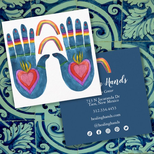 Two Healing Hands Rainbows Social Media Icons Square Business Card (Creator Uploaded)