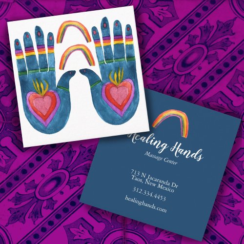 Two Healing Hands Rainbows Square Business Card