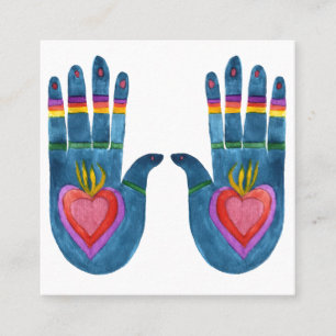 Two Healing Hands Watercolor Boho Chic Square Business Card
