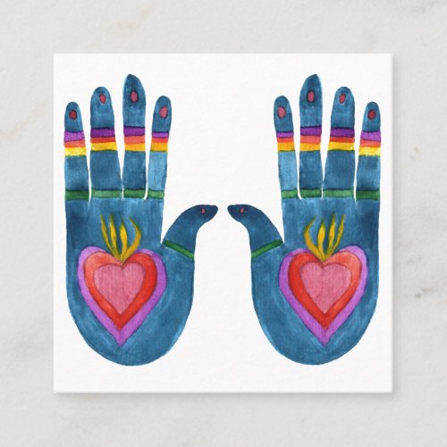 Two Healing Hands Watercolor Boho Chic  Square Business Card
