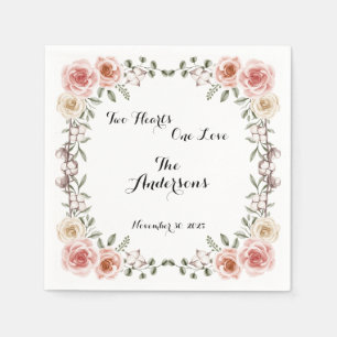 Two Heart One Love Rustic Arbor Roses Wedding Napkins