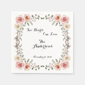 Two Heart One Love Rustic Arbor Roses Wedding Napkins