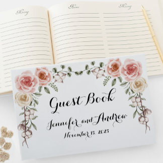 Two Heart One Love Vintage Pink Roses Guest Book