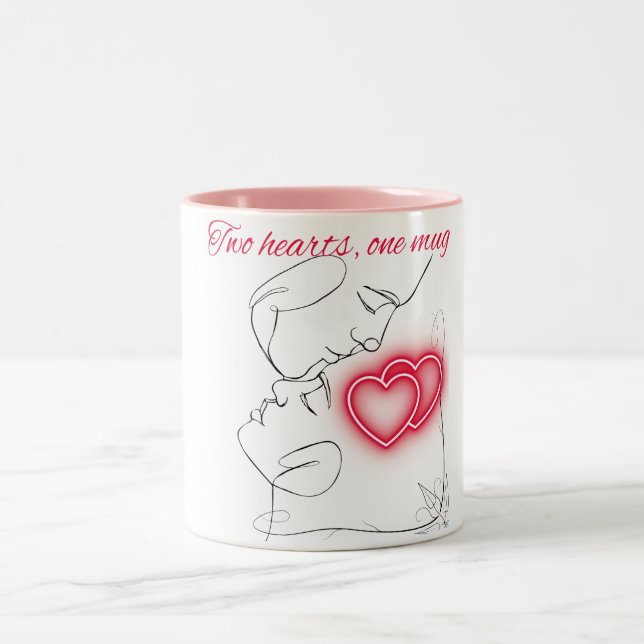 Two heart one mug-A Sip of Love Two-Tone Coffee Mug (Center)