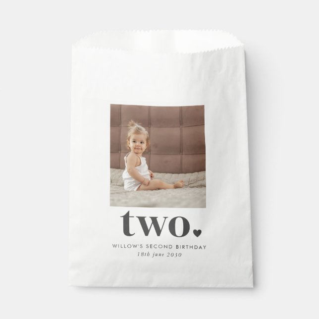 Two Heart Square Photo 2nd Birthday Favor Bag (Front)