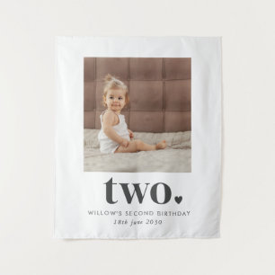 Two Heart Square Photo 2nd Birthday Tapestry