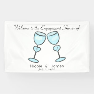 Two Heart Wine Glasses Bridal Shower Engagement Banner